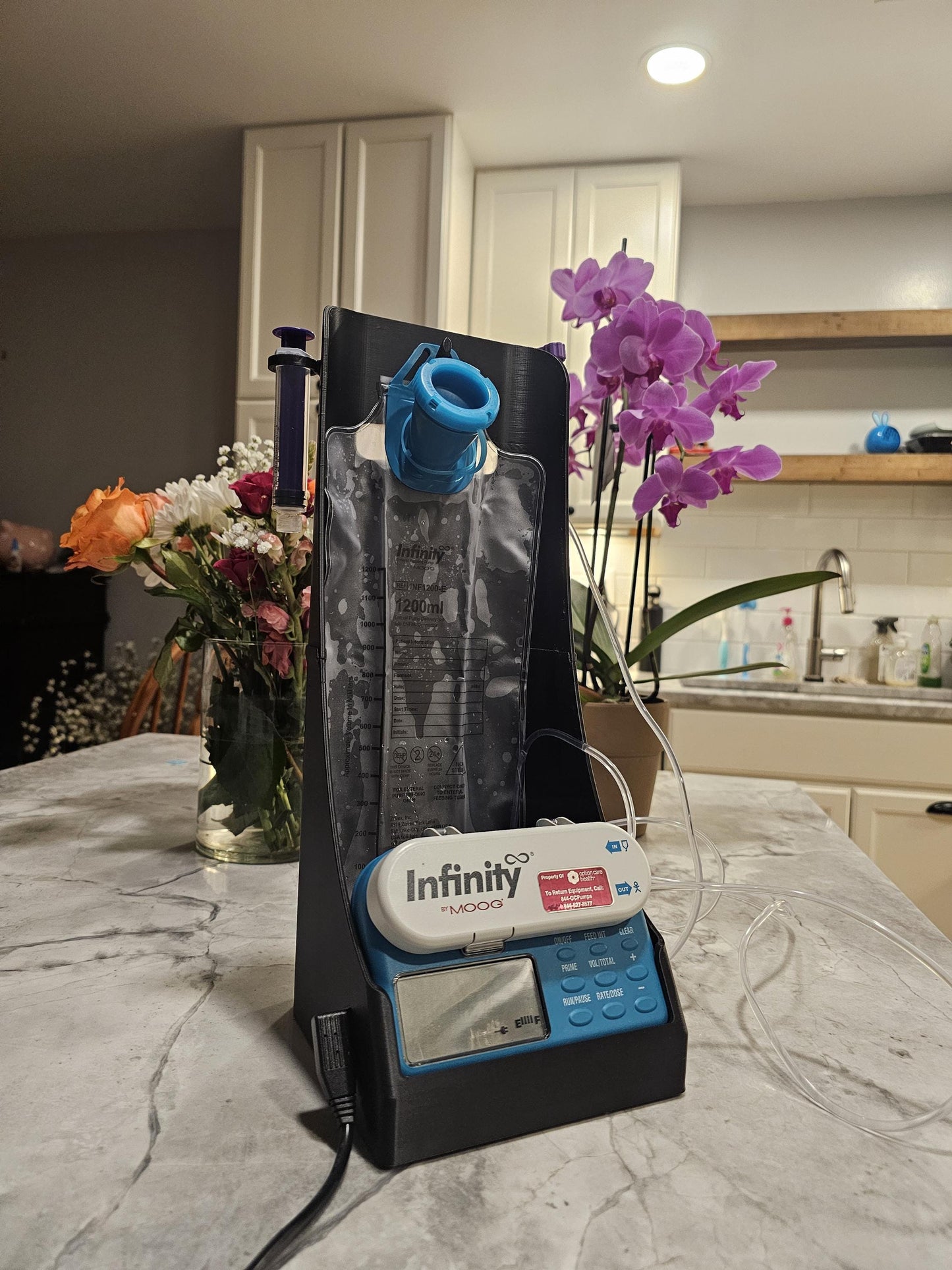 G-Tube Station™ | Feeding Pump Holder Stand with Syringe Clip | 500ml & 1200ml Bags | Compatible with Infinity MOOG