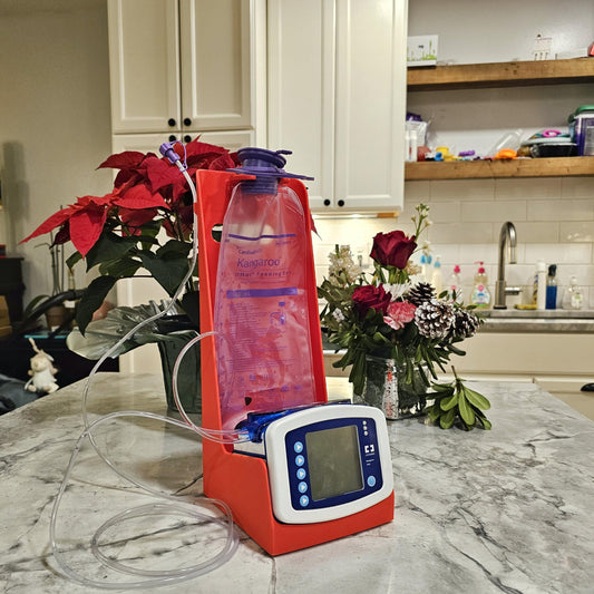G-Tube Station™ | Feeding Pump Holder Stand with Syringe Clip | 500ml & 1000ml Bags | Compatible with Kangaroo Joey