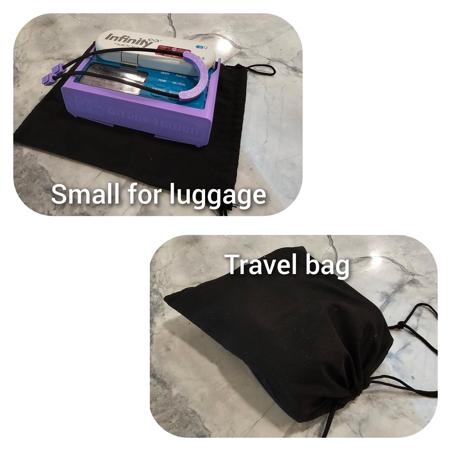 G-Tube Station™ Travel Station | Feeding Pump Carrier Stand for 500ml Bags | Compatible with Infinity MOOG