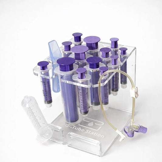ENFit Syringe Organizer 1–60 mL | Acrylic Enteral Feeding Syringe Holder | XS–XL Slots | Removable Wall or Counter Use